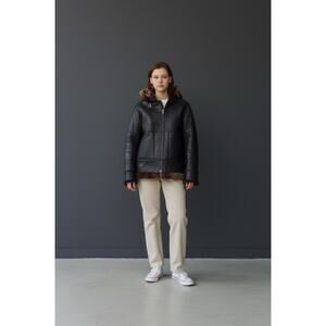 VTG Faux Shearling Faux Leather Patchwork Fur Lined Hooded Coat Youth Juniors